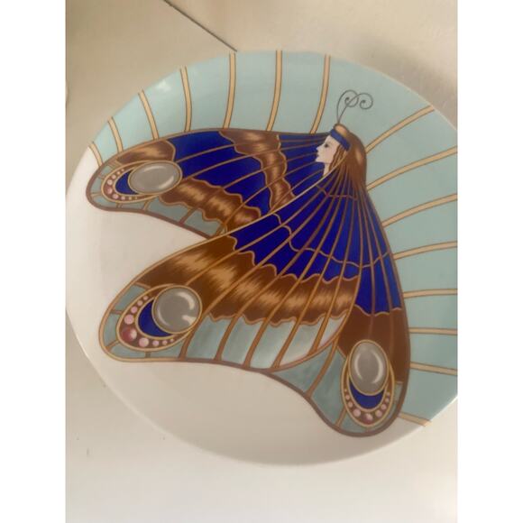 80's VTG Seymour Mann Art Nouveau Moth Lady Cake Stand Ceramic Butterfly - Picture 2 of 7